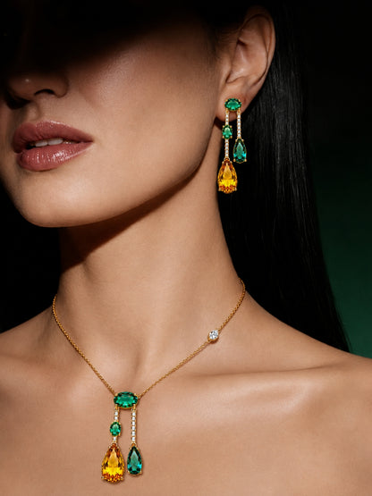 Vendemmia Emerald & Citrine Cascade Necklace & Earring Set, 18K Gold-Plated
