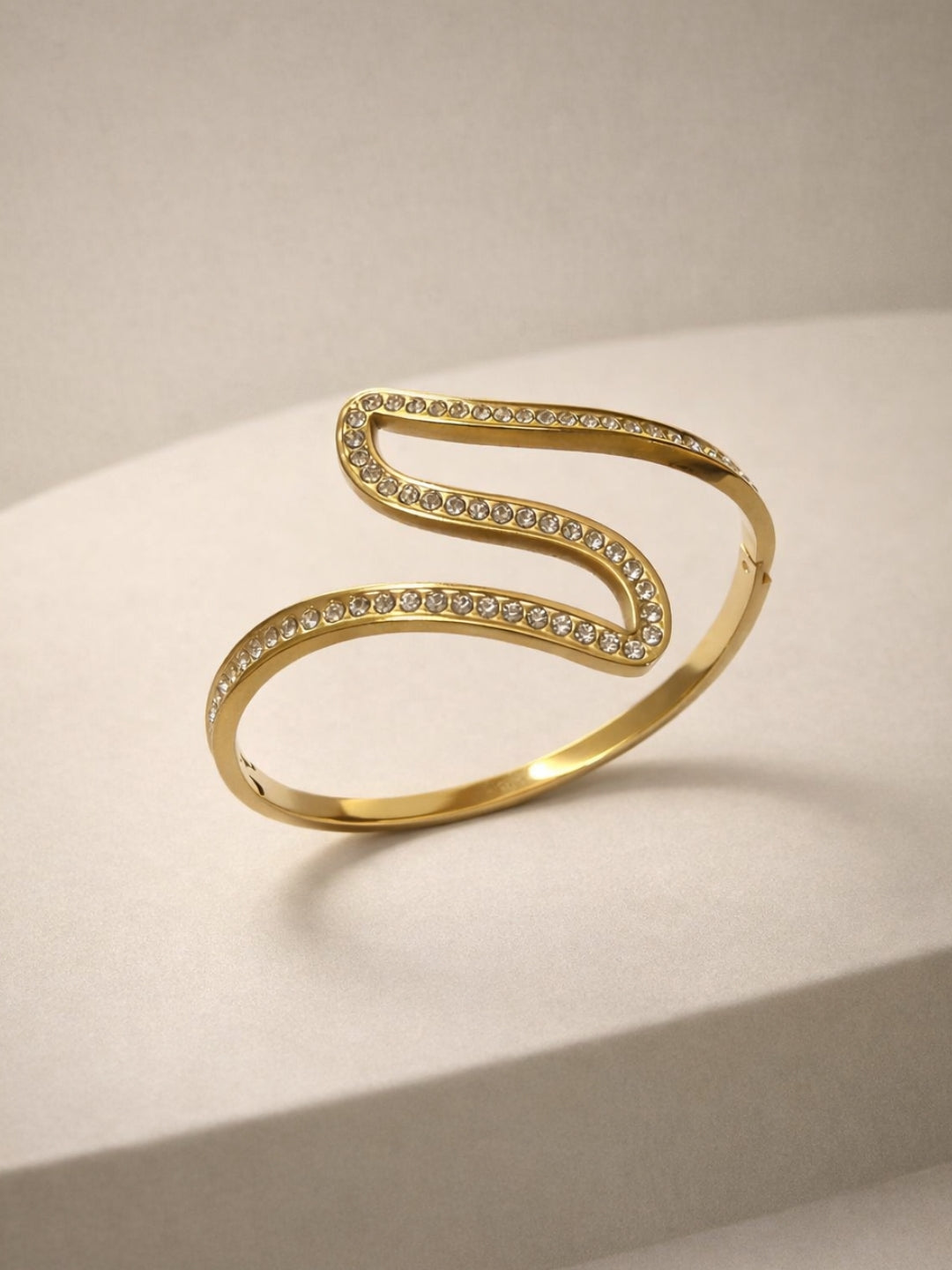 18K Gold Plated CZ Wave Open Bracelet – Anti Tarnish Bangle