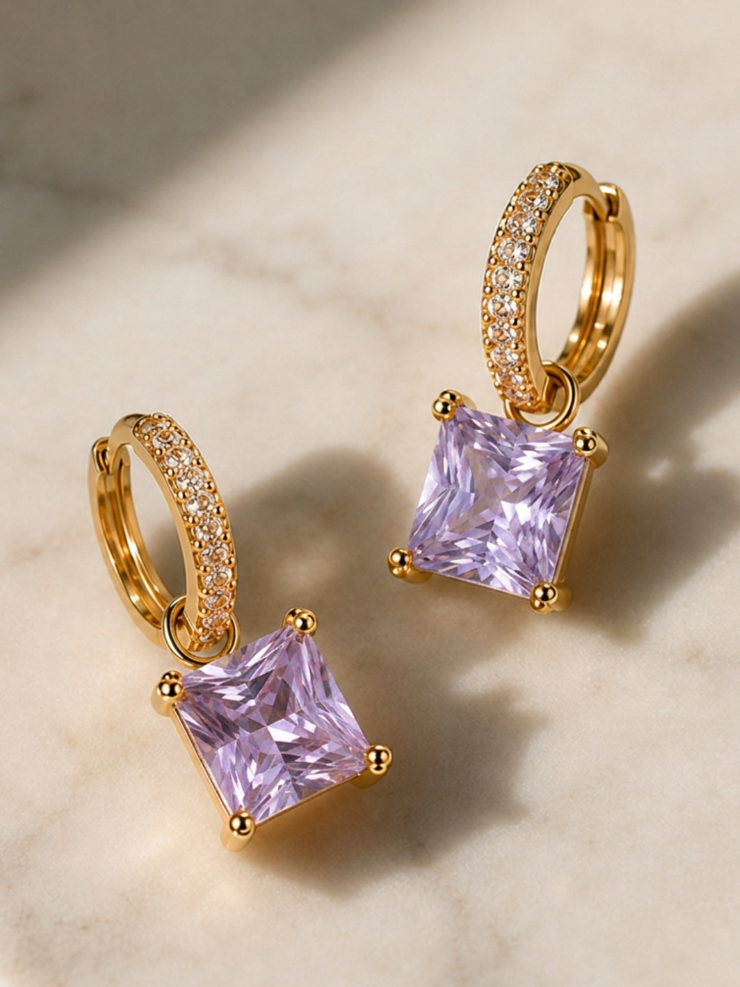 Lavender Square-Cut Pendant Necklace & Huggie Earring Set