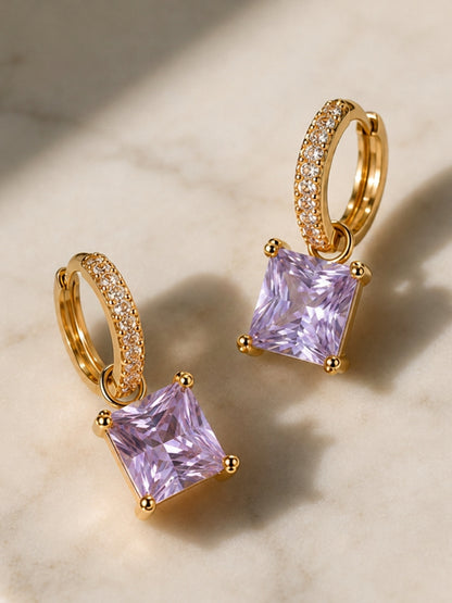 Lavender Square-Cut Pendant Necklace & Huggie Earring Set