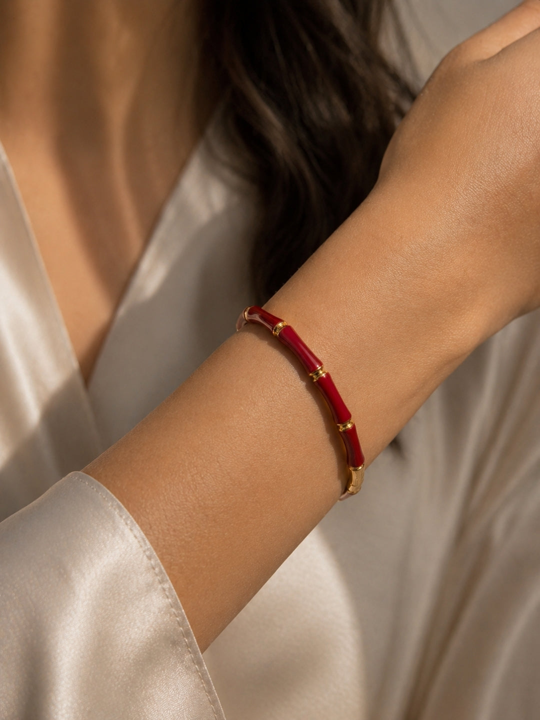 Scarlatto Bamboo Enamel Bangle, 18K Gold-Plated