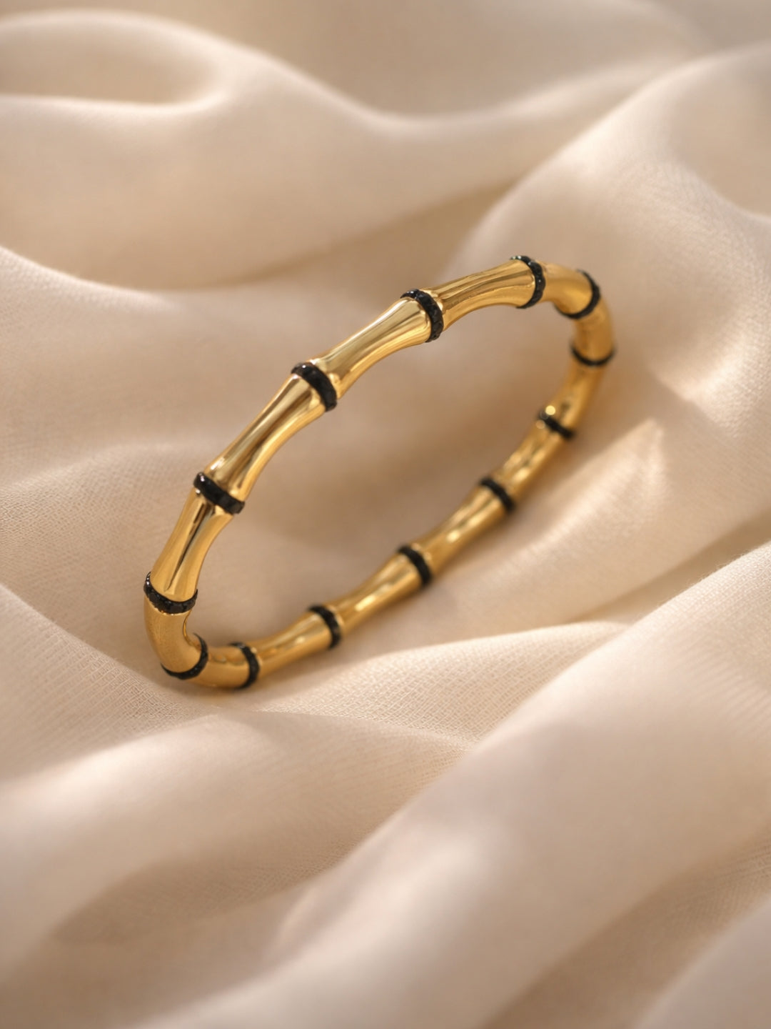 Gold Bamboo Striped Cuff Bracelet | Anti-Tarnish Stainless Steel