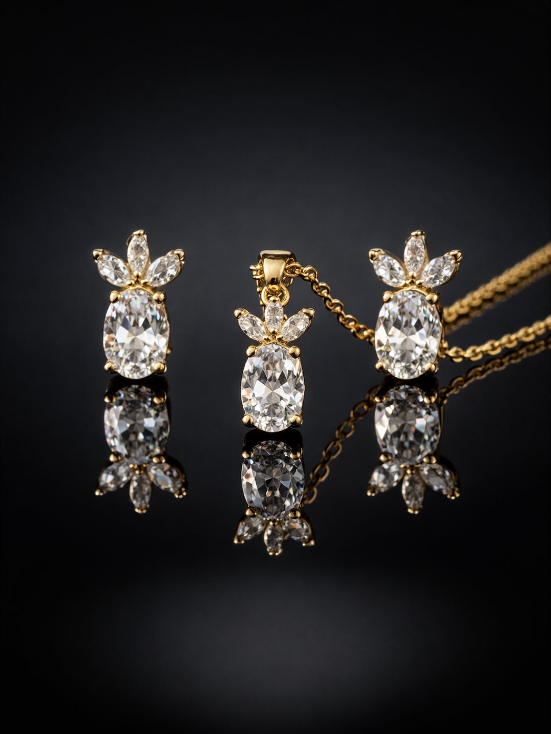 Marquise Leaf Solitaire CZ Jewelry Set – 18K Gold Plated