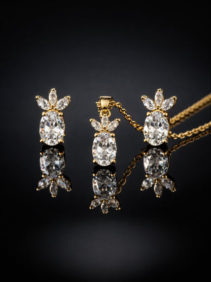 Marquise Leaf Solitaire CZ Jewelry Set – 18K Gold Plated