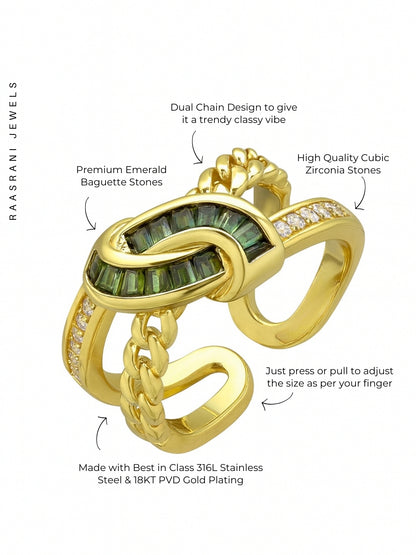 Emerald Criss Cross Adjustable Ring – 18K Gold Plated Stainless Steel