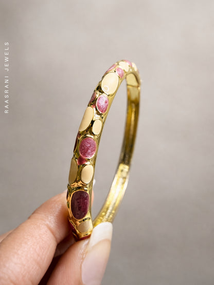 Mauve & Beige Bubble Enamel Gold Thin Bracelet