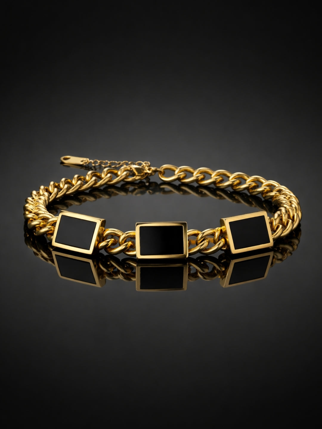 Black Onyx Cuban Chain Bracelet in 18K Gold | Anti Tarnish