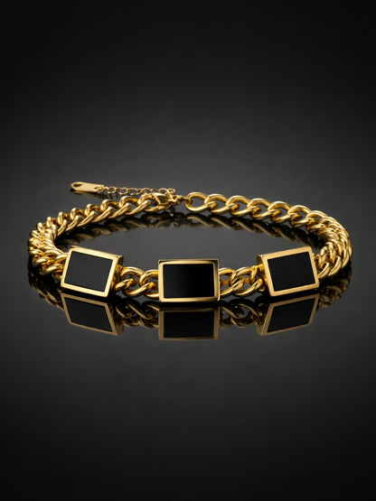 Black Onyx Cuban Chain Bracelet in 18K Gold | Anti Tarnish