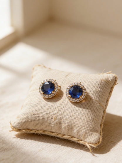 Blue CZ Stud Earrings – 18K Gold Plated Minimal Everyday Studs