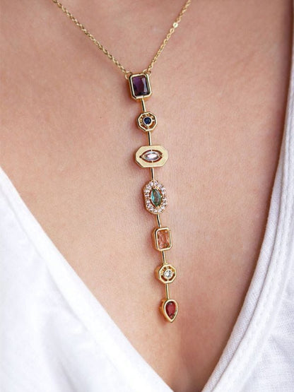 Pastel Harmony Long Gold Neckpiece with CZ | Anti-Tarnish