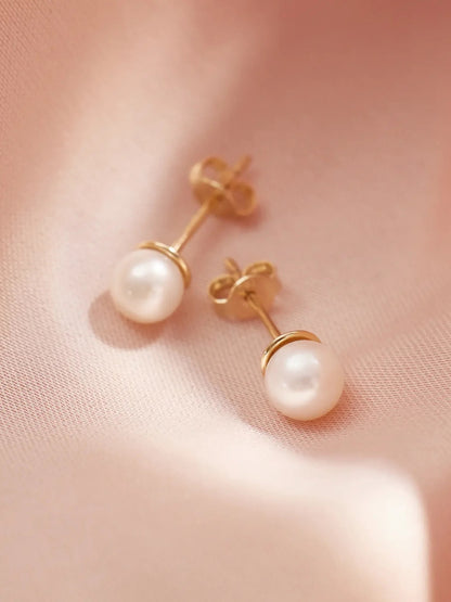 18K Gold Pearl Stud Earrings – 5mm Everyday Minimal Luxe