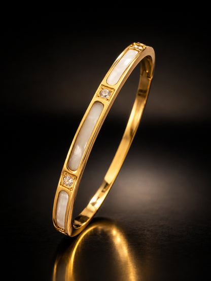 Mother of Pearl Hinged Bangle Bracelet – 18K Gold Plated