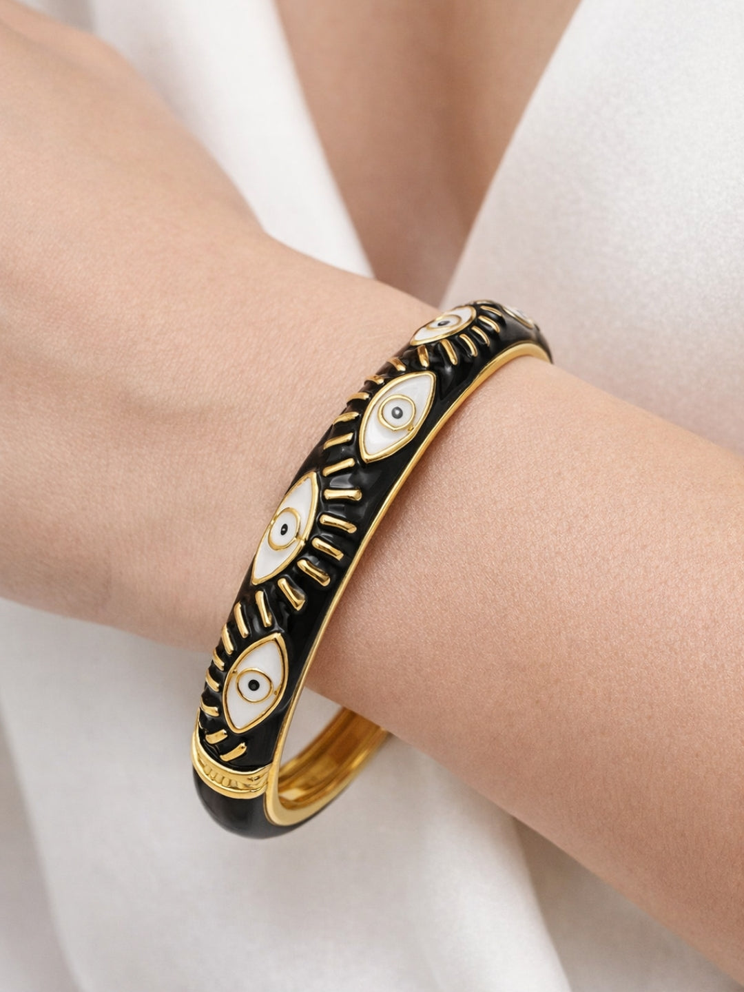 Black Evil Eye Enamel Cuff Bracelet | 18K Gold Anti-Tarnish Jewelry