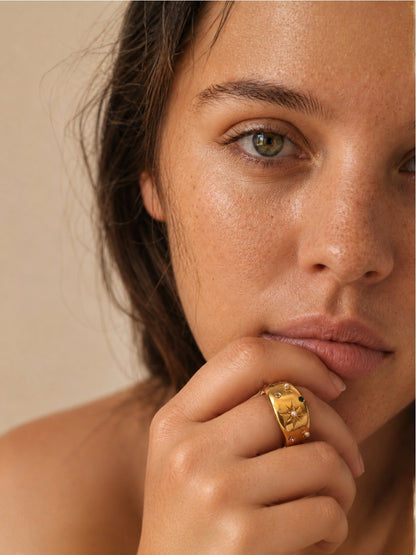 Celestial Multi-Stone Pearl Adjustable Ring in 18K Gold Plating