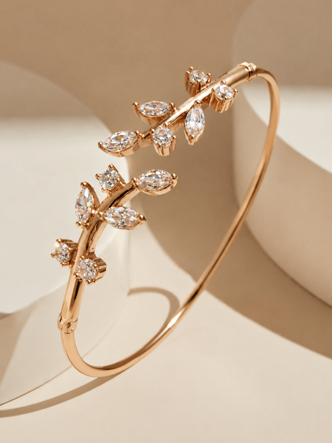 Rose Gold Vine Leaf Open Cuff Bracelet