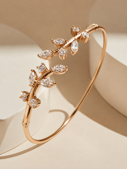 Rose Gold Vine Leaf Open Cuff Bracelet