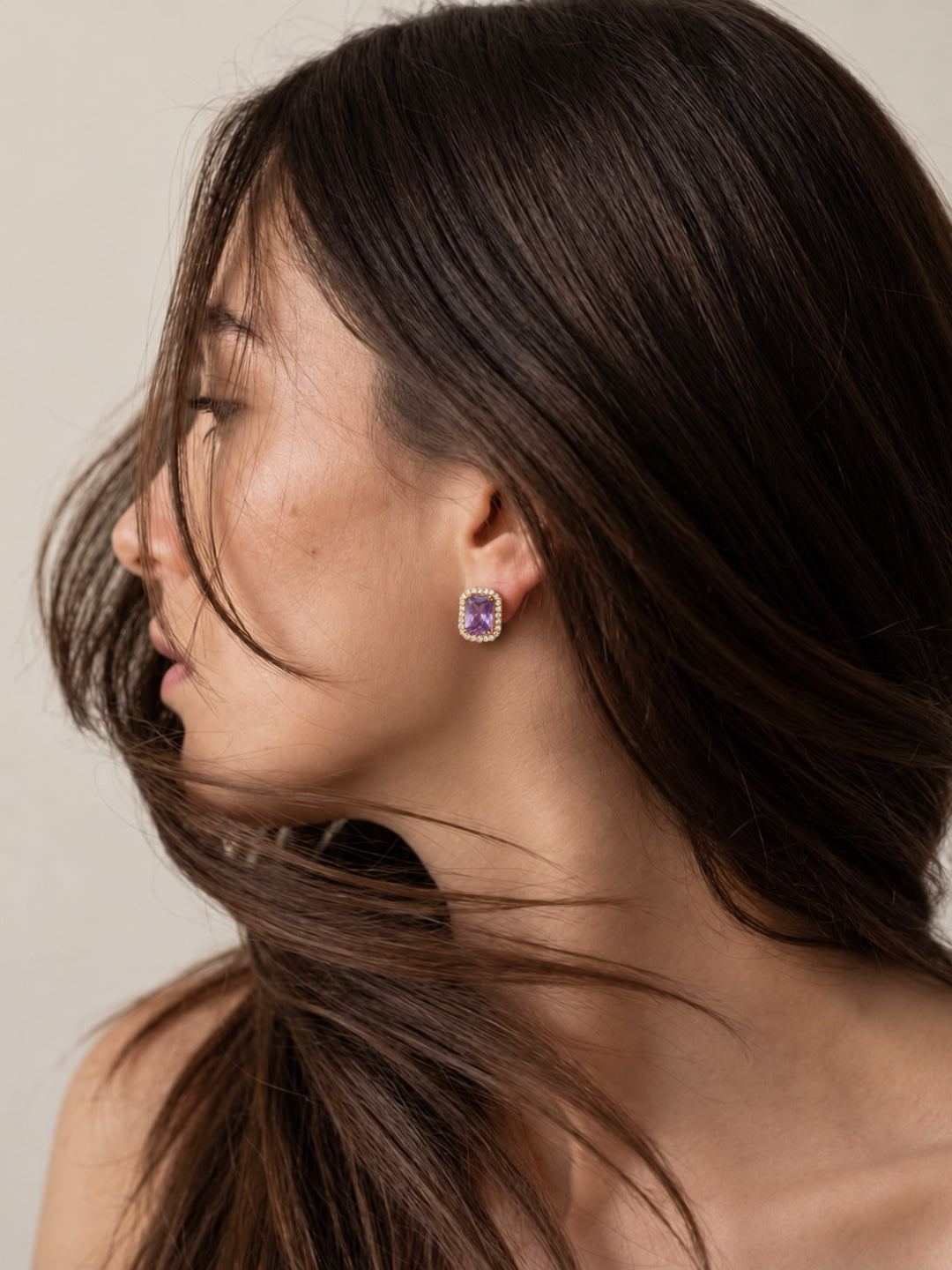 Rose Gold Purple Princess Cut CZ Hoop Earrings | Anti Tarnish