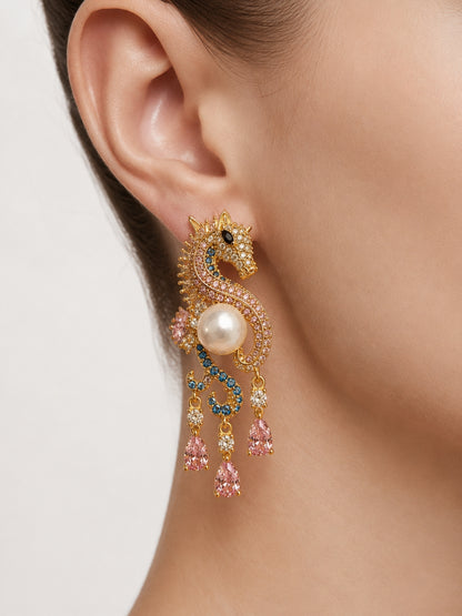 Enchanted Sea Unicorn Pavé Drop Earrings, 18K Gold-Plated