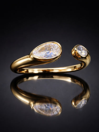 Solitaire Duo Blob Ring – 18K Gold Plated CZ Adjustable Ring