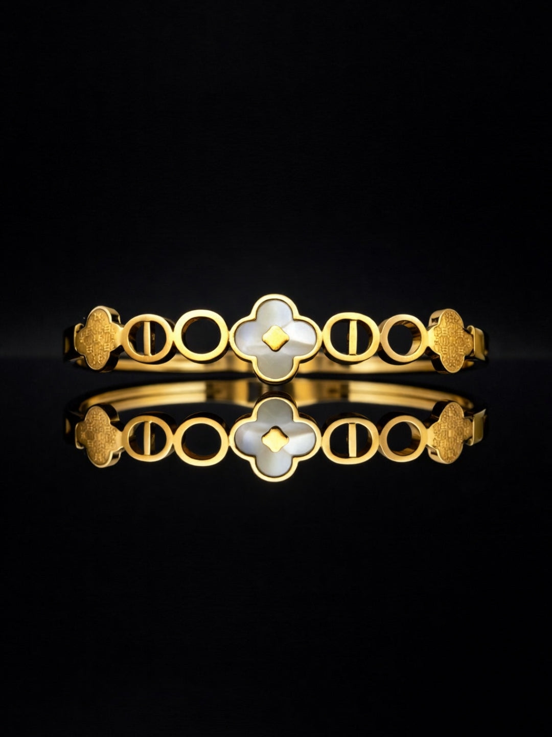 White Clover MOP Gold Bracelet – Anti Tarnish Stackable Bangle