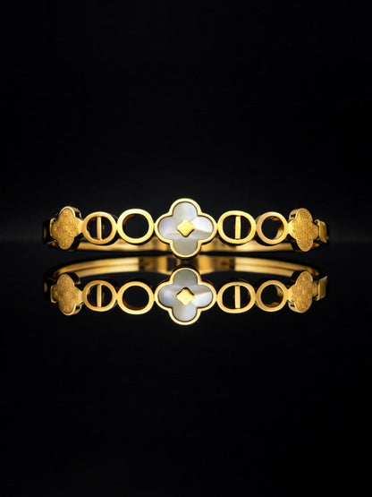 White Clover MOP Gold Bracelet – Anti Tarnish Stackable Bangle