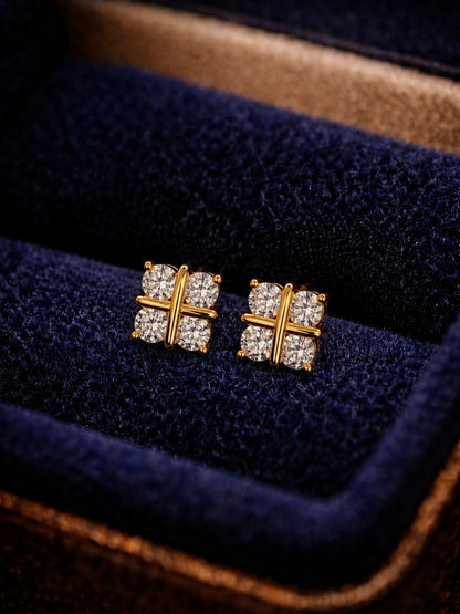 Quad Stone Cross-Set Stud Earrings, 18K Rose Gold-Plated