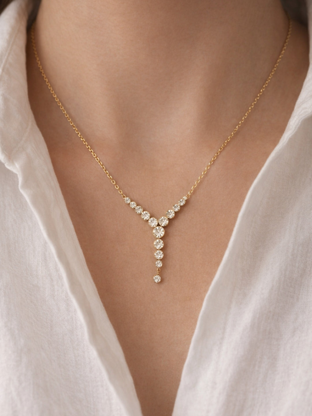 18K Gold Plated CZ Y Drop Necklace – Anti Tarnish Everyday Chain