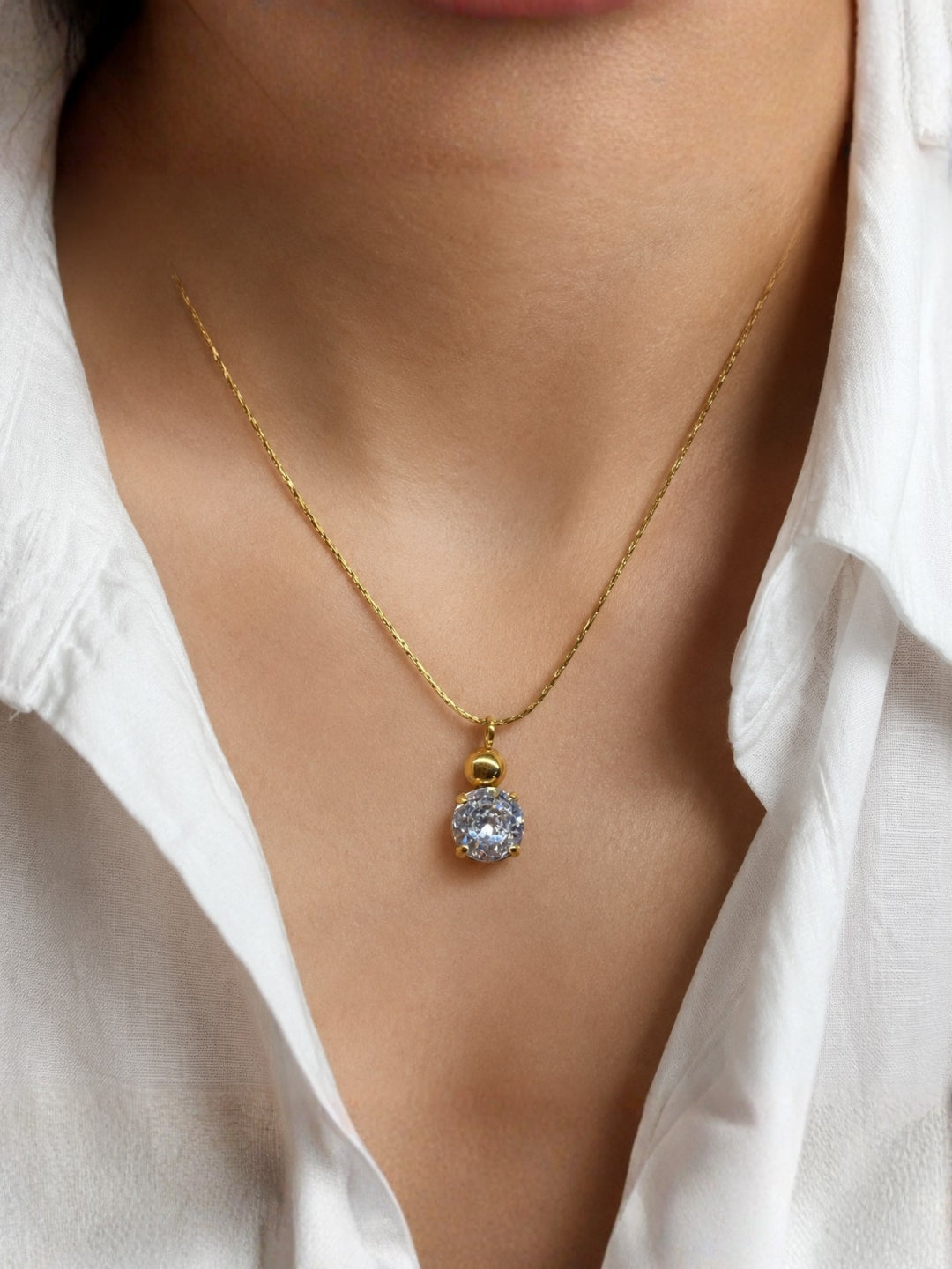 18K Gold Single Solitaire CZ Necklace for Women | Anti Tarnish