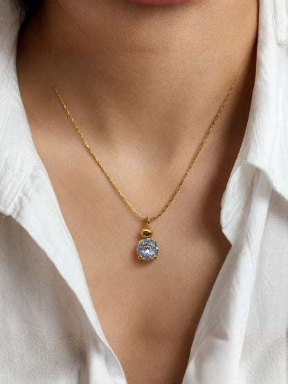 18K Gold Single Solitaire CZ Necklace for Women | Anti Tarnish