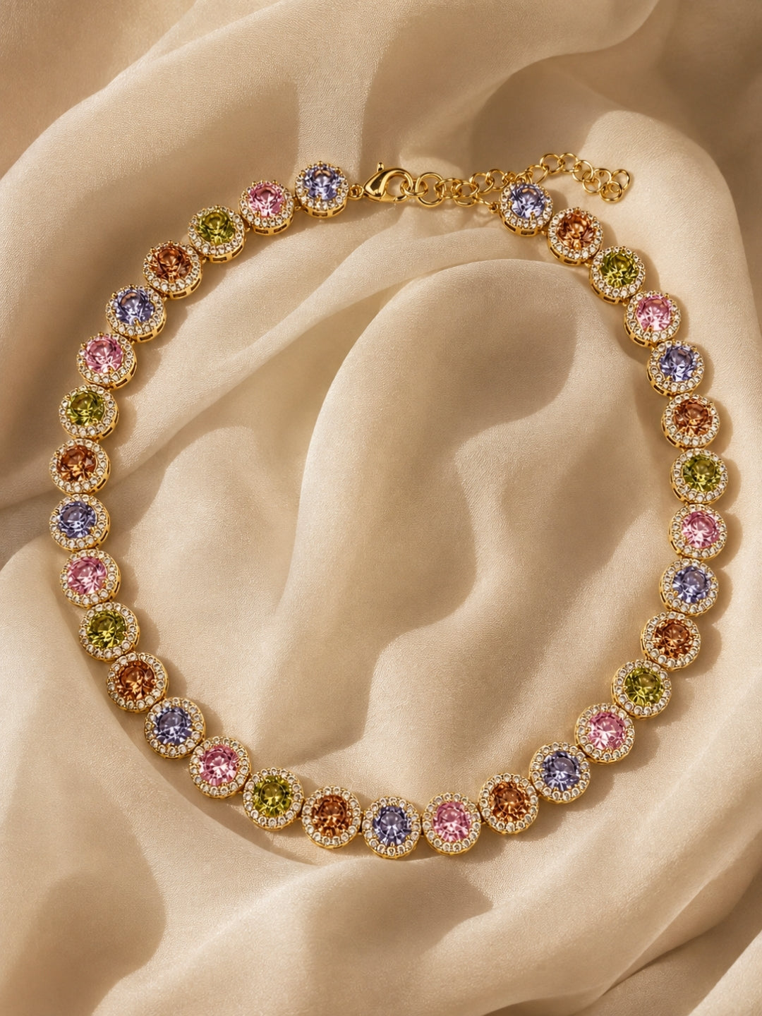 Mosaico Multicolor Halo Choker Necklace & Earring Set, 18K Gold-Plated