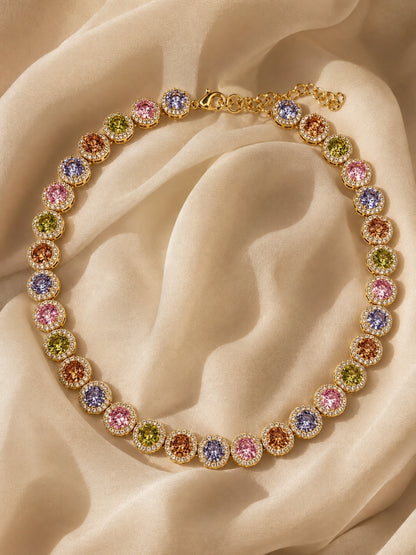 Mosaico Multicolor Halo Choker Necklace & Earring Set, 18K Gold-Plated