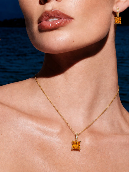 Zafferano Square Solitaire Necklace & Earring Set, 18K Gold-Plated