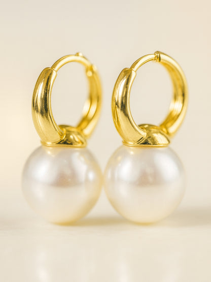 Gold Plated Pearl Huggie Hoop Earrings – Fashion Jewelry