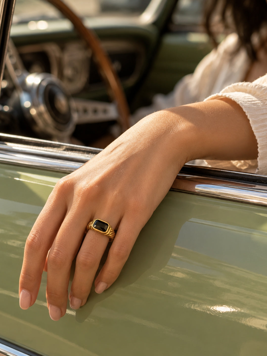 18K Gold Plated Black Onyx Signet Ring | Anti Tarnish Stainless Steel