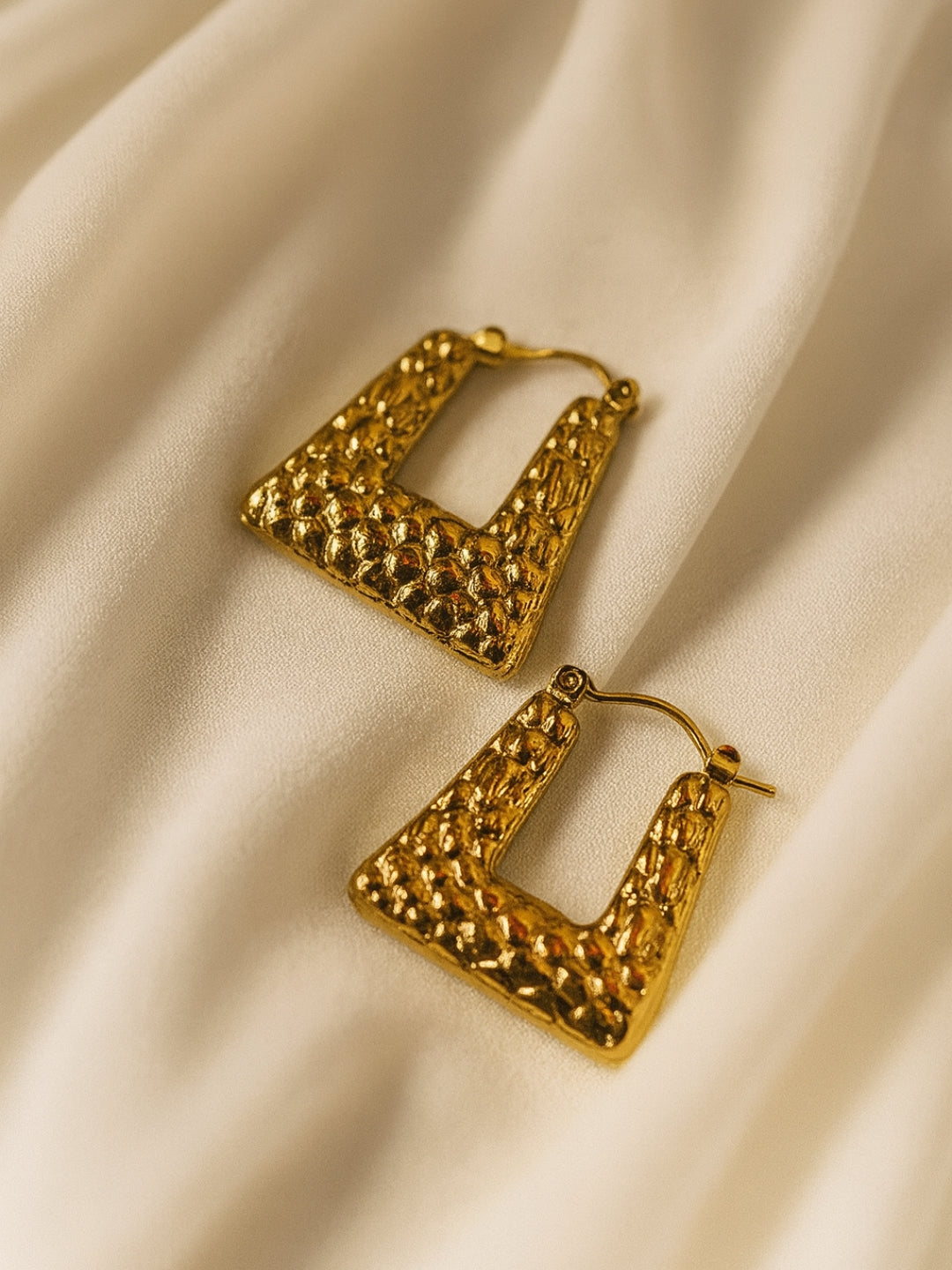 Triangle Handbeaten Gold Hoops – Anti Tarnish Everyday Earrings