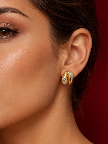 18K Gold CZ Dual Bubble Hoops, view 4