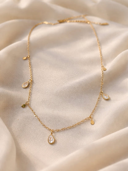 Teardrop CZ Charms Gold Chain Neckpiece – Anti Tarnish