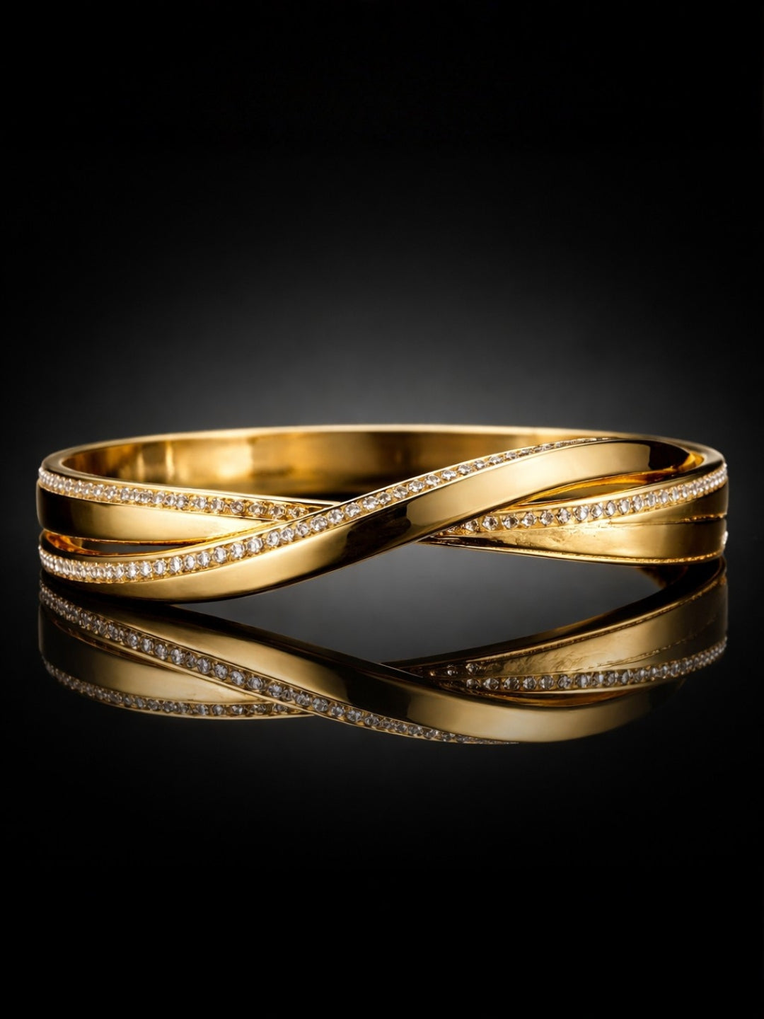 18K Gold Plated CZ Cross Bangle Bracelet | Anti Tarnish Steel
