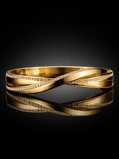 18K Gold Plated CZ Cross Bangle Bracelet | Anti Tarnish Steel