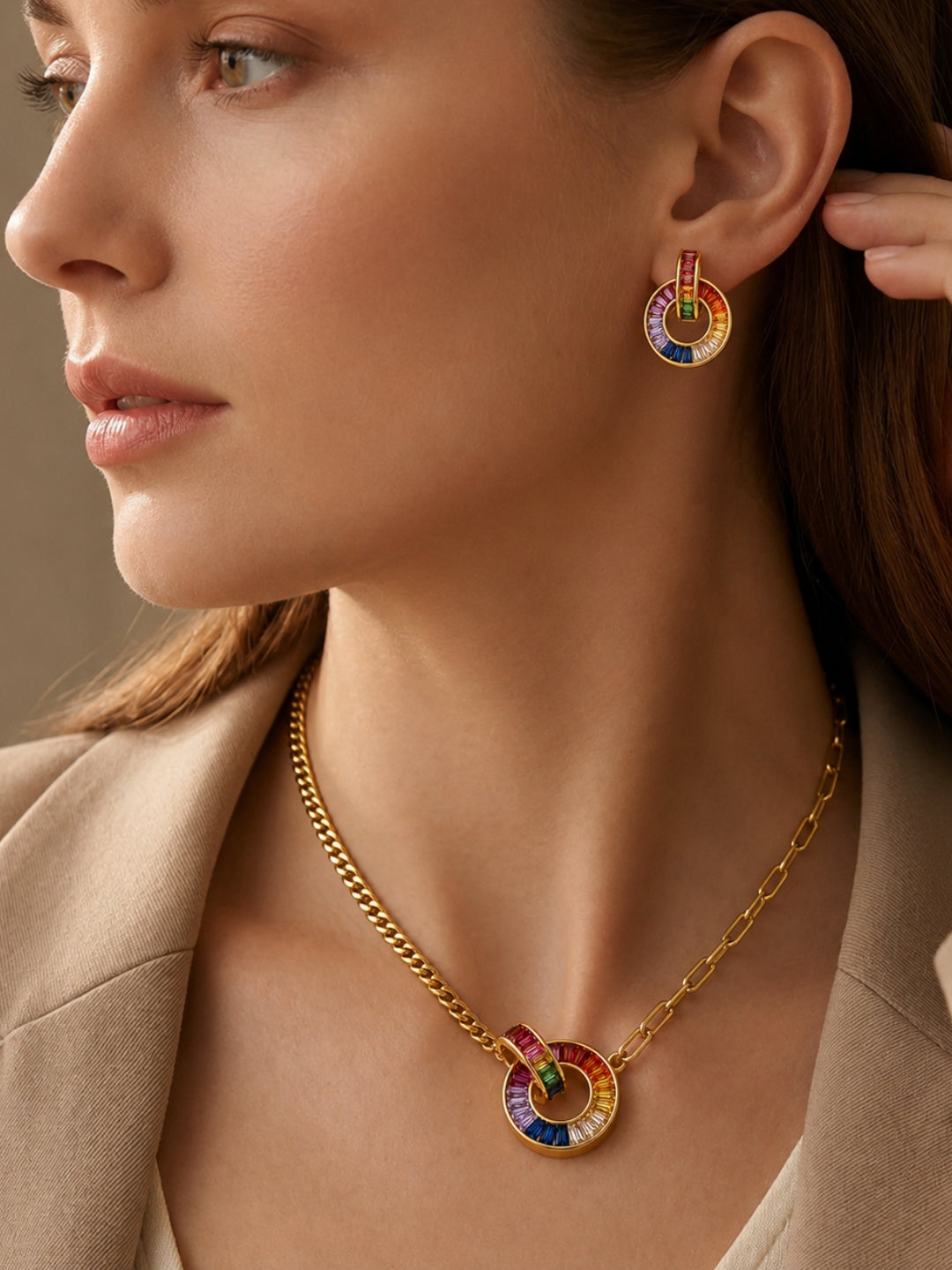 Caleidoscopio Rainbow Interlocking Necklace & Earring Set, 18K Gold-Plated
