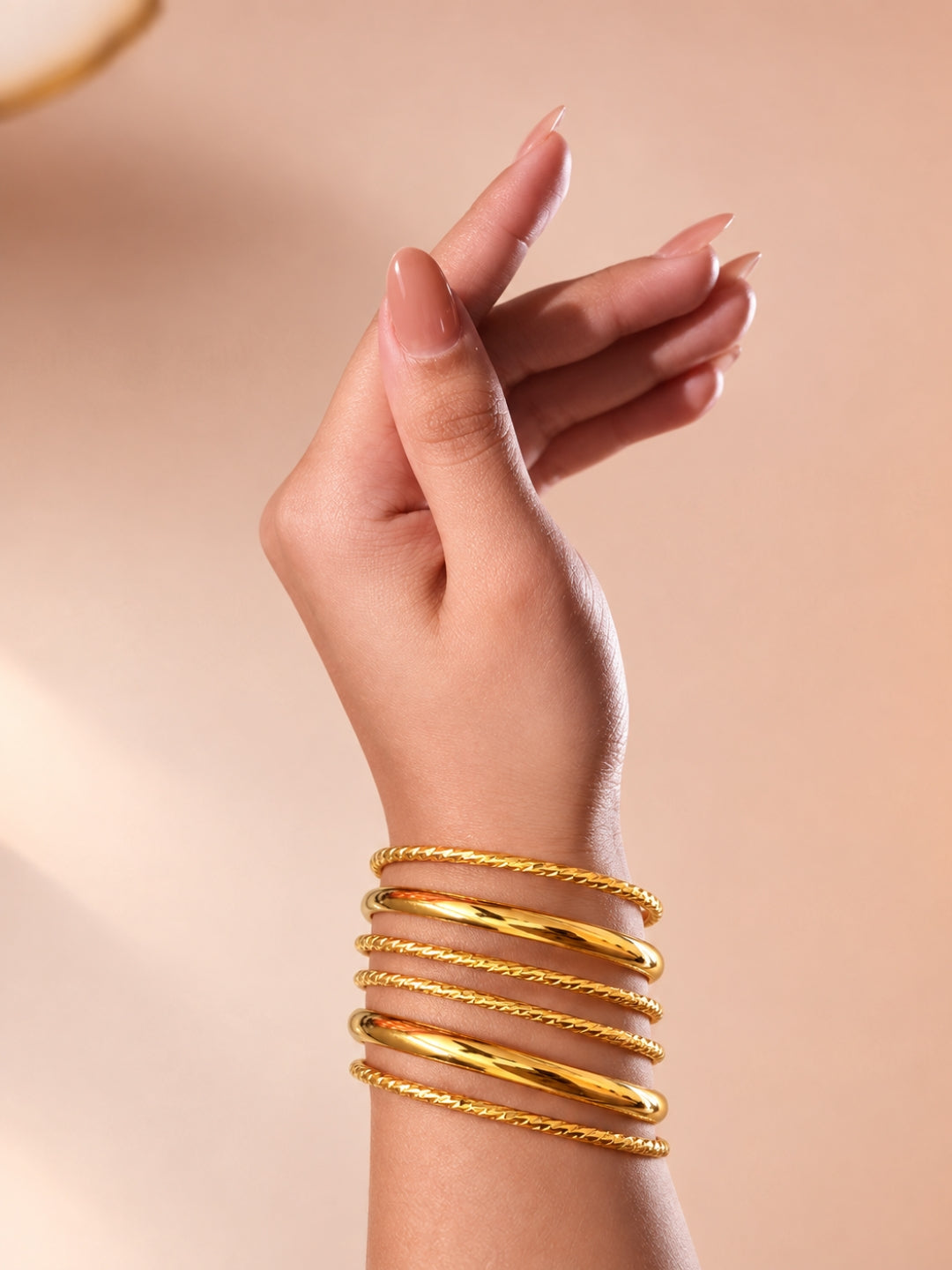 18K Gold Plated Textured & Smooth Stackable Bangles for Women