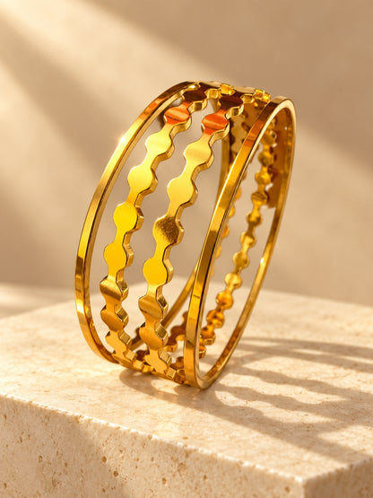 18K Gold Plated Disc Link Stacking Bangles Set | Stainless Steel