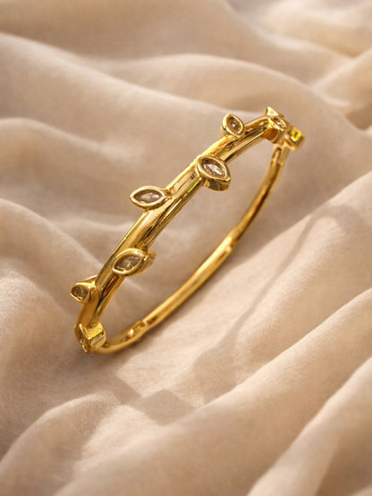 18K Gold Plated Leaf Studded Bracelet with CZ | Anti-Tarnish