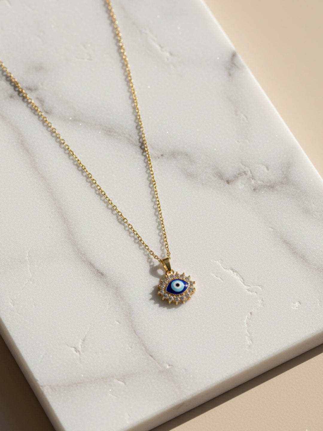 Anti-Tarnish Evil Eye Pendant Necklace in 18K Gold | CZ Protection Chain