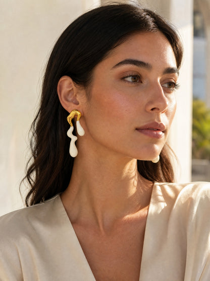 White Thunder Drip Earrings | 18K Gold Plated Anti-Tarnish