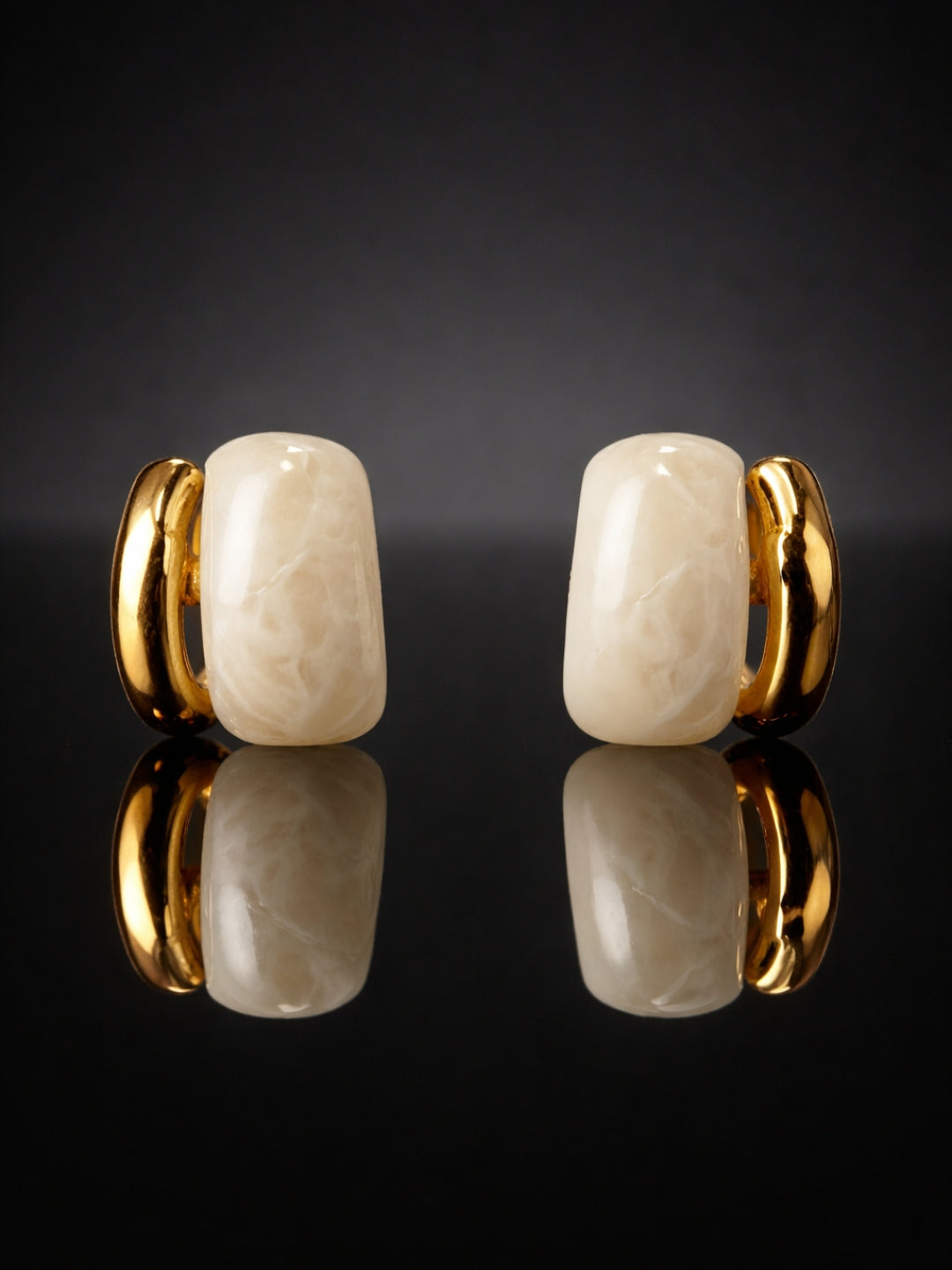 Beige Resin Gold Stud Earrings | 18K Gold Plated Everyday Studs