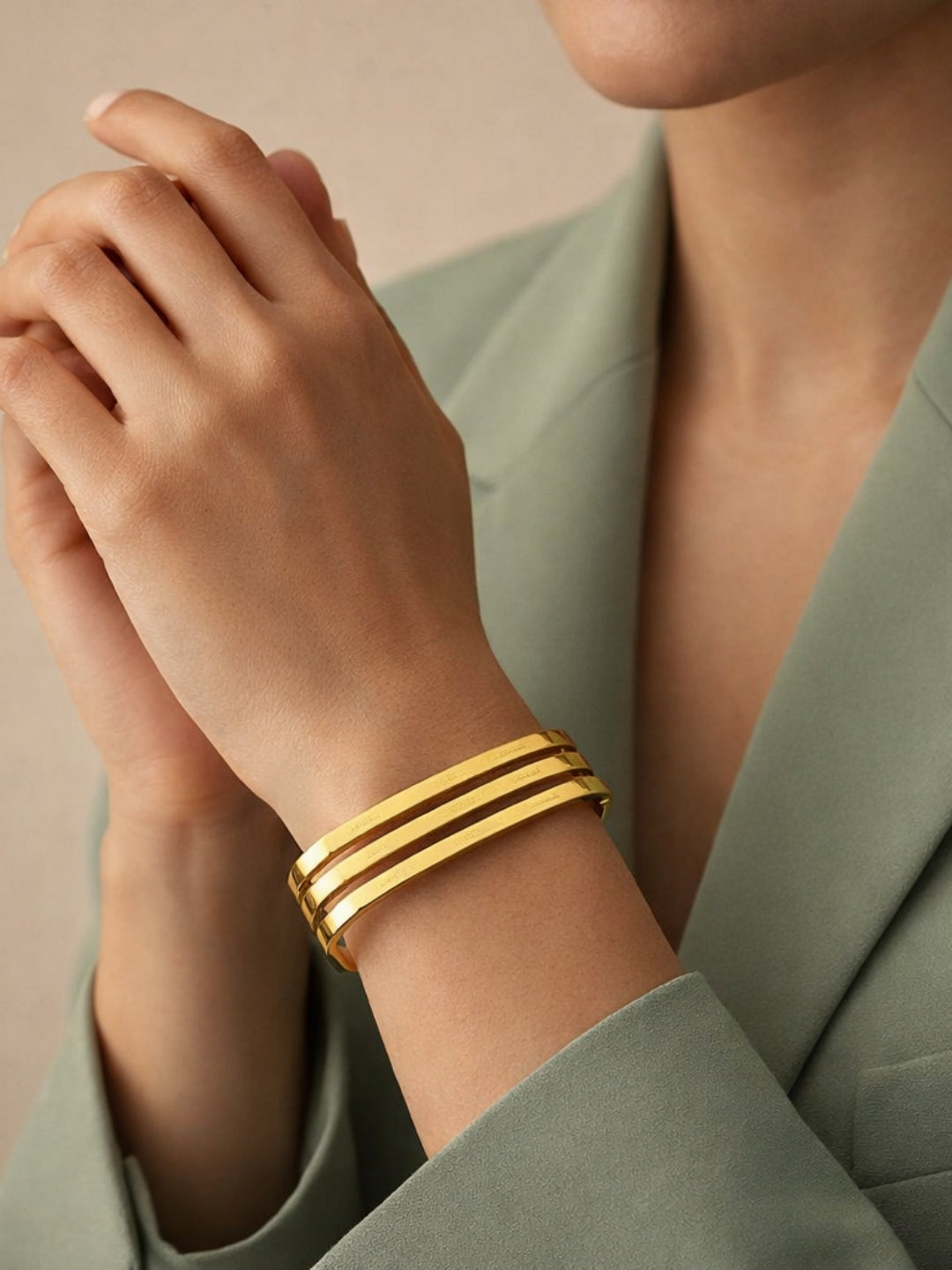 18K Gold Tri-Line Open Cuff Bracelet | Anti Tarnish Stainless Steel