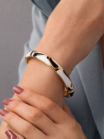 White & Black Enamel CZ Gold Plated Designer Bangle for Women