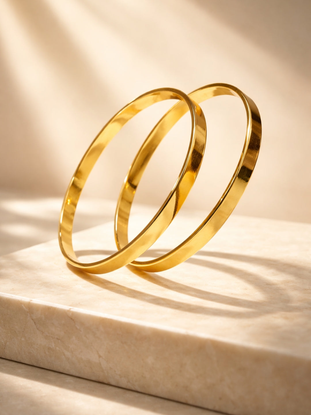 18K Gold Plated Thick Flat Bangles – Anti Tarnish Stainless Steel