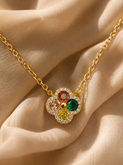 Gioia Multicolor Halo Necklace & Earring Set, 18K Gold-Plated